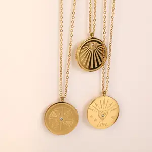 Hot Sale Premium Design 18k Gold Plated Sunshine Round Love Compass Octagonal Star Waterproof Stainless Steel Necklace For Women