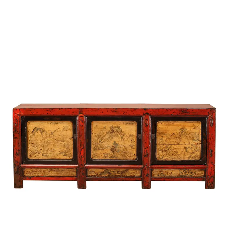 Chinese Antique Vintage Recycled Wooden Red Painted Furniture