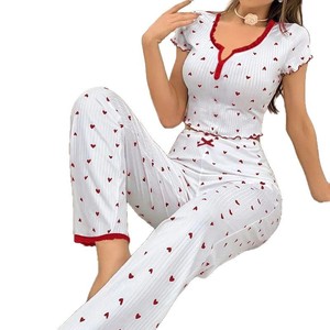 Nuovo <span class=keywords><strong>pigiama</strong></span> da donna <span class=keywords><strong>a</strong></span> maniche corte stampato <span class=keywords><strong>a</strong></span> <span class=keywords><strong>righe</strong></span> abito da casa Sexy traspirante - Product Image 5