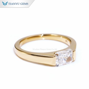 Tianyu Gems Custom Make Radiant Cut 5*7mm 1carat D VVS1 Moissanite Diamond 14k Yellow Gold Men Ring - Product Image 2