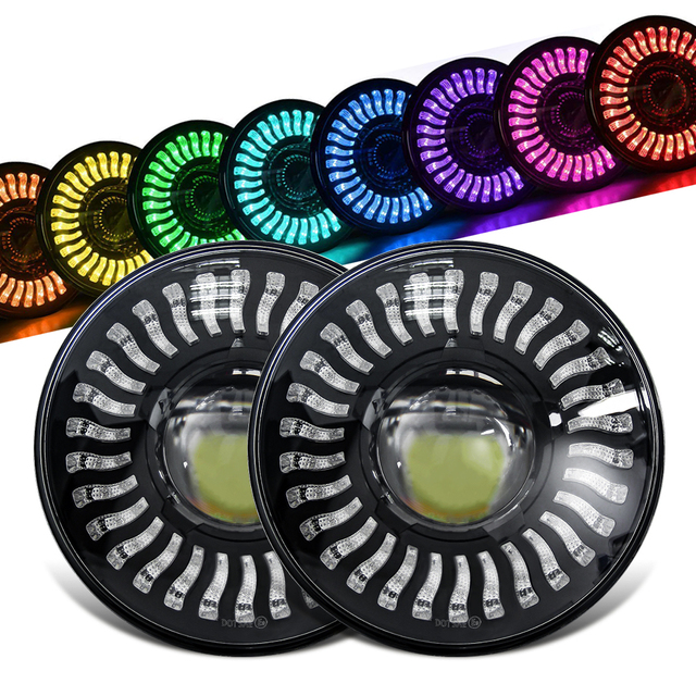 7 Inch High Low Beam Daytime Running LED Halo Lights New RGB Round LED Headlight for Jeep Wrangler JK