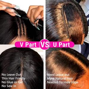V Part Perruques Cheveux Humains Raides Minimal ou No Leave Out Upgrade U Part Perruque pour Femmes Noires V Shape Clip in Half Perruque - Product Image 5
