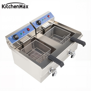 Freidora Eléctrica Comercial de Dos Tanques KitchenMax, 13L Cada Una, de Acero Inoxidable, de Sobremesa, para Negocios de Comida Frita - Product Image 1