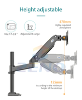 Support d'écran de bureau réglable en hauteur MH10, support d'écran à ressort à gaz pour moniteurs de 17 à 33 pouces, support ergonomique haute efficacité