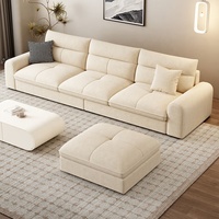 Canapé sectionnel en tissu crème au design moderne et épuré, avec technologie Wind, convertible et capitonné, pour hôtel, villa, salon, hall