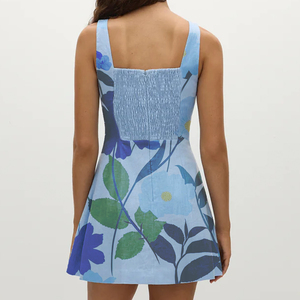 Nuovo <span class=keywords><strong>Abito</strong></span> Mini da Donna Wisrise, Stampa Floreale Azzurra, Scollo Quadrato Senza Maniche, Vendita all'Ingrosso - Product Image 2