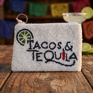 Sac fourre-tout mini brodé et perlé Tacos & Tequila, pochette carrée décontractée promotionnelle, en toile multicolore avec fermeture éclair, marque Jaunty - Product Image 2