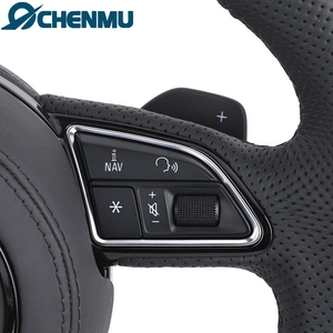 VENTE FLASH Volant sport en cuir à fond plat pour <span class=keywords><strong>Audi</strong></span> S6 S7 A4 A5 A6 A7 Q3 Q5 <span class=keywords><strong>A3</strong></span> S3 S8 R8, cuir perforé noir amélioré - Product Image 4