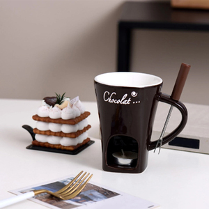 Taza de Cerámica Europea con Tenedor - Taza Única para Derretir Chocolate y Queso con Función de Calentamiento para Amantes de la Comida - Product Image 3