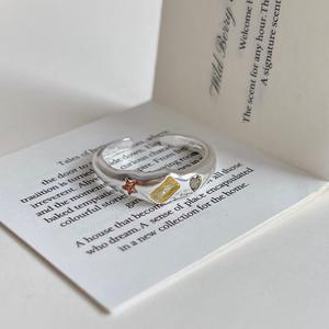 S925 Pure Silver Korean Style <b>Ring</b> with Zircon Geometric <b>Opening</b> Inlay Set Candy-Colored Yellow and Green for Spring Summer - Product Image 1