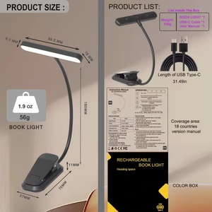 Lampe de lecture LED portable brevetée, créative et moderne, rechargeable par USB, à intensité variable et rotative, mini lampe à clip pour livre - Product Image 2