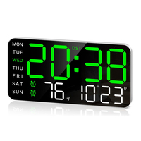 Jam Dinding Digital Besar, Jam Alarm LED dengan Digit Besar, Tanggal, Suhu, DST, Desain Dekorasi Modern 5 Tingkat Kecerahan