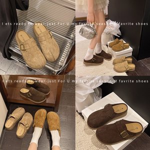 Sabots plats en daim et velours style liège pour <span class=keywords><strong>femme</strong></span>, avec boucle antique, à enfiler, bout rond, semelle en caoutchouc, collection automne 2026, chaussures décontractées OEM - Product Image 2