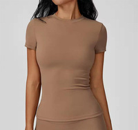 Camiseta Deportiva Corta para Mujer, Personalizada, Informal, de Punto, Elástica, Transpirable, de Secado Rápido, con Estampado Atlético, para Verano, Corte Regular