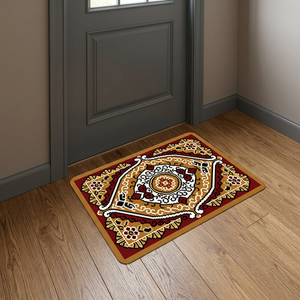 Tapis de porte de luxe en polyester tissé à poils moyens, fabriqué à la machine, antidérapant, anti-allergique, pour entrée intérieure, motif géométrique - Product Image 3
