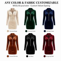 Fabricant de robes chemises en velours sur mesure pour femmes, robe moulante mini à manches longues, col rabattu, fermeture éclair sur le devant, poche à rabat