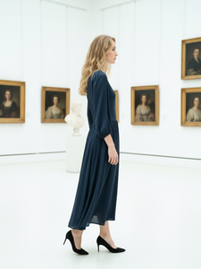 שרוול פנס 3/4 סאטן המותניים-שמלה אלגנטית מקסי אלגנטי - Product Image 5