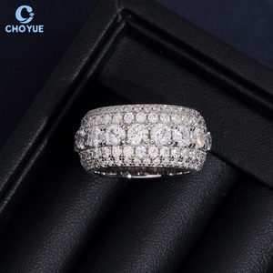 Anillo de cóctel de lujo para mujer de plata 925 con moissanita, corte brillante redondo, engaste pavé, anillo de boda, precio de fábrica - Product Image 3