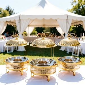 Chauffe-plats commercial suspendu en forme <span class=keywords><strong>de</strong></span> dôme doré pour buffets d'hôtel et plats chauds <span class=keywords><strong>de</strong></span> mariage – Idéal pour mariages et événements d'entreprise <span class=keywords><strong>de</strong></span> luxe - Product Image 3