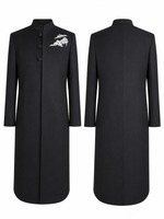 Manteau long pour homme, nouveau style chinois, col montant, broderie nuage, boutons grenouillère, uniforme