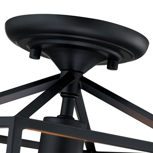 Plafonnier semi-encastré 1 lumière, noir, style industriel, avec cage métallique, pour chambre, couloir, garage, porche, salon - Product Image 6