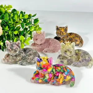 Hotsale doğal kristal reçine doğal taş çakıl hayvan el yapımı reçine kediler el sanatları ev dekorasyon için