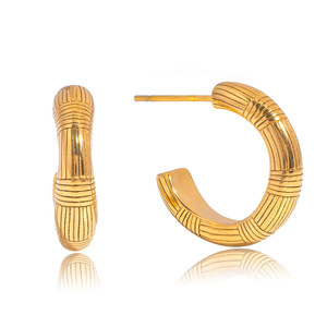 Pendientes de Aro de Acero Inoxidable con Diseño Geométrico para Uso Diario, Color Dorado JDE0307040 - Product Image 5