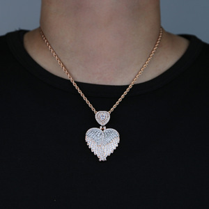 Collana con Ciondolo a Forma di Cuore e Ali con <span class=keywords><strong>Pietre</strong></span> CZ per Uomo e Donna, Gioielli Hip Hop all'Ingrosso - Product Image 3