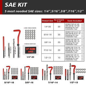 261 pezzo metrico filo SAE Kit di riparazione con HSS trapano elicoil 5/16 "3/8" 7/16 "1/2" dimensioni materiale in acciaio per M5 M6 M8 M10 M12 - Product Image 3