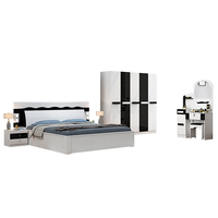Ensemble de chambre à coucher Queen Size, design moderne brillant, avec coffre de rangement pour lit, lit personnalisé avec chevets