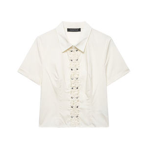 Camisa de popelina con botones y tachuelas para mujer 2026, blusa de algodón de manga corta, corte holgado, top informal, camisa de boutique <span class=keywords><strong>Revit</strong></span> OEM - Product Image 1