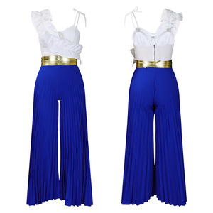 Ensemble 2 pièces sexy pour femmes, haut sans manches à volants et pantalon large, tendance - Product Image 6