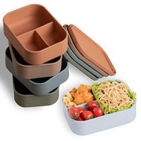 Boîte à lunch en silicone à 3 compartiments Boîte à bento réutilisable sans BPA écologique pour écoliers Boîte à lunch bento en silicone portable Vente en gros