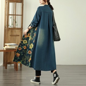 Jaket denim panjang motif floral grosir 2026 untuk wanita, kerah mandarin, ukuran besar, patch yoke, model A-line, kasual, panjang sedang, musim gugur - Product Image 4