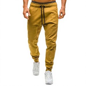 Pantalon de survêtement jaune moutarde pour homme, taille élastique, décontracté, poches latérales, coton tricoté mi-lourd - Product Image 1