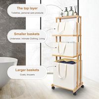 Panier à linge moderne en bambou à 3 niveaux avec roulettes, conteneur amovible et poignée, autoportant, pour salle de bain et salon
