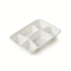 Boîte à lunch et assiettes biodégradables en canne à sucre à 5 compartiments, conteneur alimentaire à emporter, bento blanc - Product Image 1