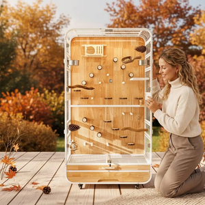 Grande volière <span class=keywords><strong>d</strong></span>'intérieur de luxe en bois pour oiseaux, style palais, pour ara, avec perchoir et plateau - Product Image 3