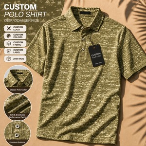 Polo de Golf con Estampado de Paisaje Tropical en Tono Oliva, Diseño Personalizado con Logotipo a Color, Transpirable, para Vacaciones y Deportes al Aire Libre, OEM ODM - Product Image 1