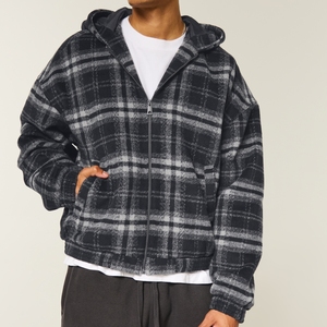 New Arrival Custom Plaid <b>Flannel</b> Hooded <b>Jacket</b> Zip Up Warm Winter Heavyweight Hoodie for Men - Product Image 2