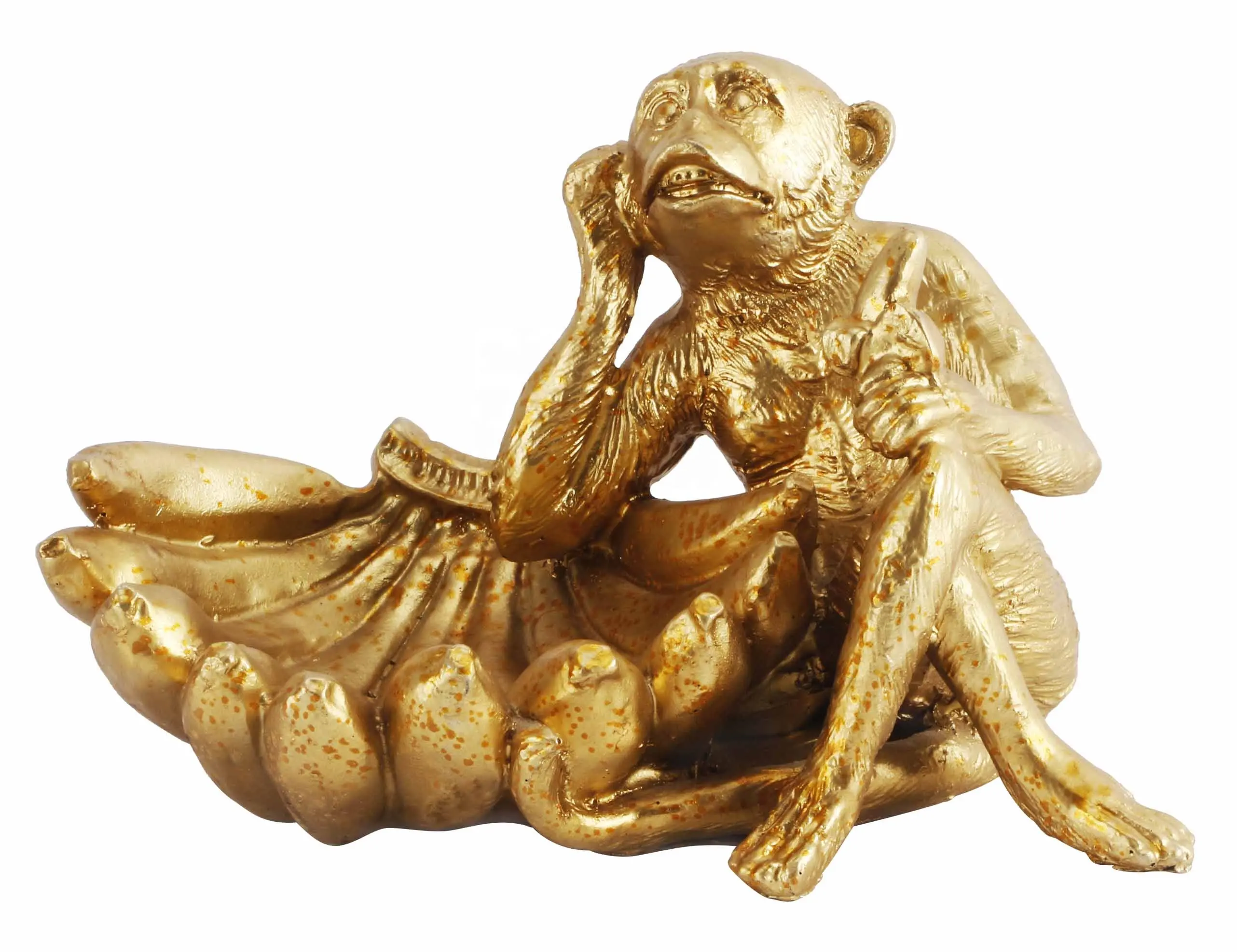 שרף קרפט דקור שרף קישוט זהב קוף עם בננה צורת בעלי החיים קישוטי בית תפאורה עם מחזיק עבור בית