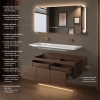 Ensemble de meuble-lavabo mural moderne en bois massif et céramique avec miroir intelligent LED et lavabo résistant à l'eau pour hôtels et appartements