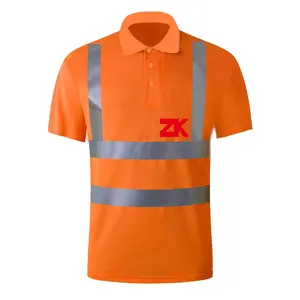 High Visibility Reflective Short Sleeve Polo T-Shirts Dry Fit Customized Fluorescent Clothing Mill