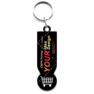 Porte-clés jeton de libération pour chariot de courses, conception personnalisée, impression CMJN, pour le marché européen, avec jeton de 1 EURO - Product Image 1
