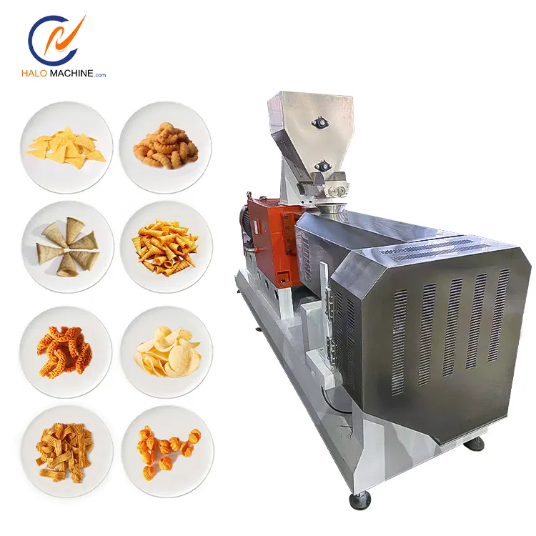 Jinan Halo Populaire Geëxtrudeerde Machines Geautomatiseerde Tarwemeel Maïs Puffs Chips Shell Bugel Snack Voedselverwerkende Machine Lijn