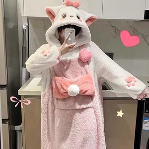 Damen-Winter-Pyjama im Katzen-und-Maus-Cartoon-Stil, Korallenfleece, mit Fleece gefüttert, Plüsch-Nachthemd-Outfit, Halloween-Party, IM111-W - Product Image 2