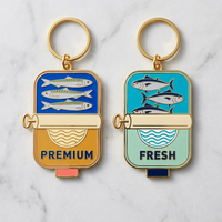 Porte-clés personnalisé en alliage de zinc avec pendentif poisson en émail doux doré, avec logo, pour cadeau souvenir gastronomique