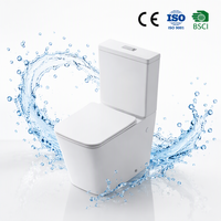 WC sans bride en céramique à double chasse, deux pièces, avec abattant à fermeture douce et dégagement rapide, design moderne et compact, sanitaires.