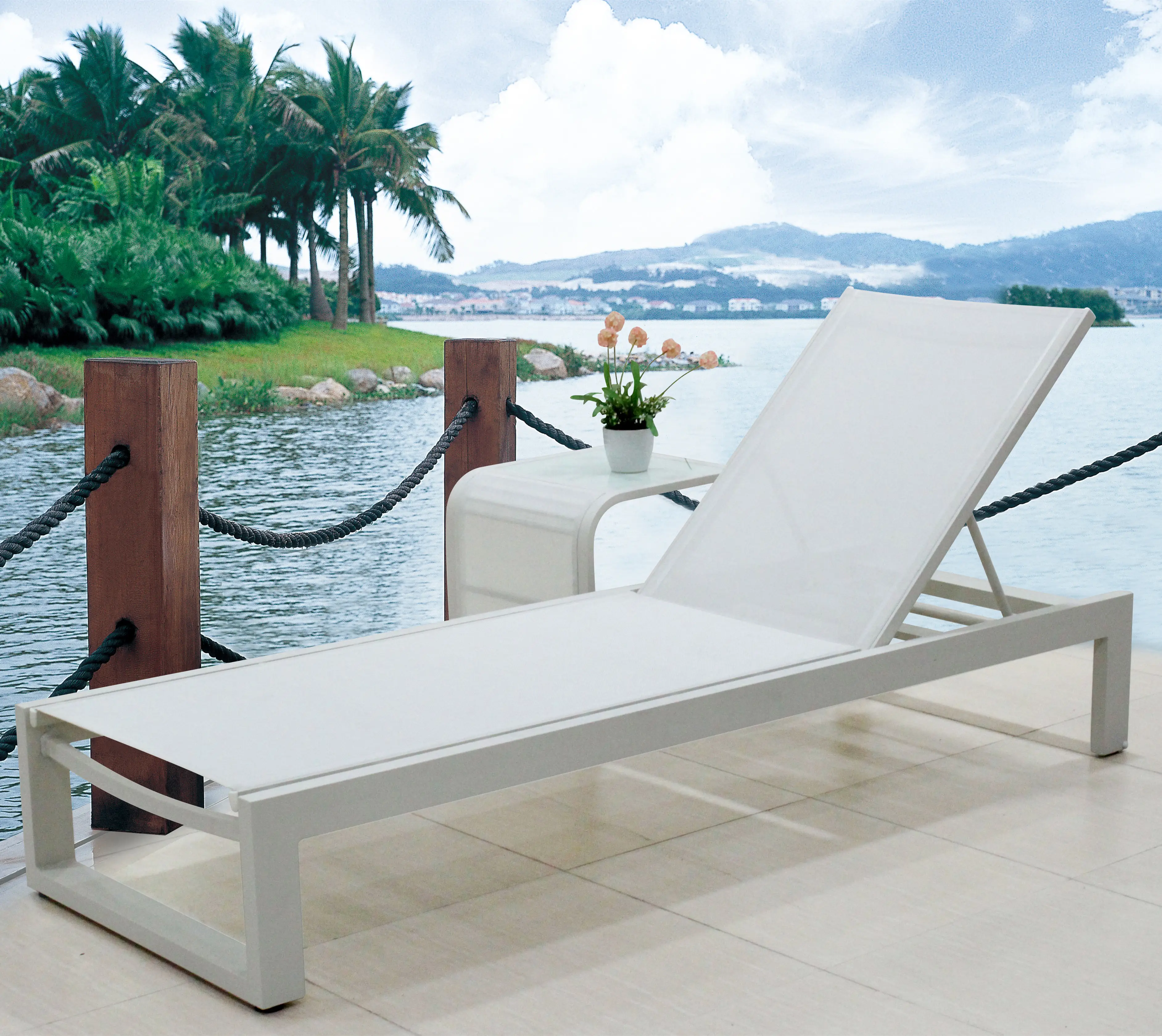 Moderne Zon Zwembad Lounge Stoelen Meubels Met Poef Outdoor Daybed Tuin Leisure Chaise Lounge