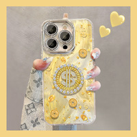 Étui rotatif pour bracelet avec motif de pièces de monnaie pour iPhone 17, 16, 15 Pro, protection d'objectif plein cadre, 14, haut de gamme, anti-chute, magnétique, en TPU mat, motif dessin animé